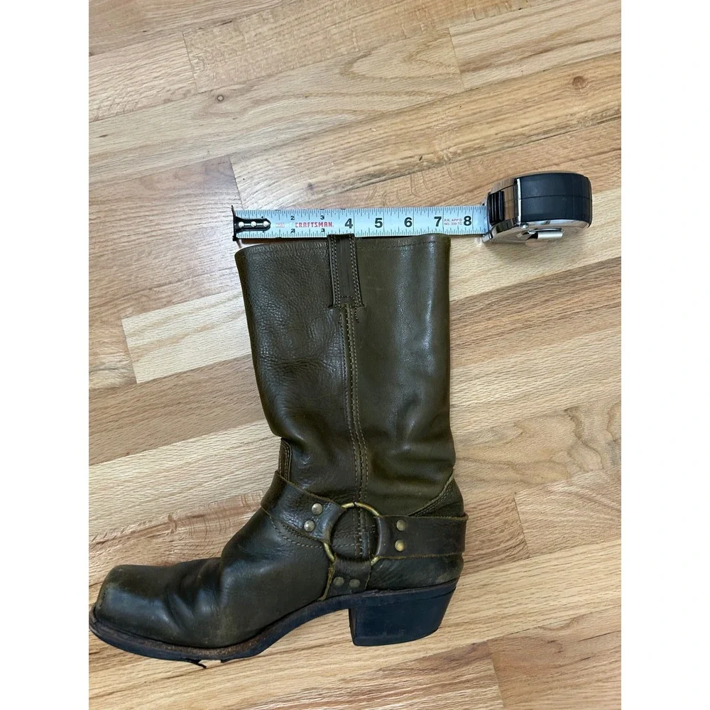 Frye Harness 12R Boots Mens Olive Green Leather Biker Square Toe Grunge 9